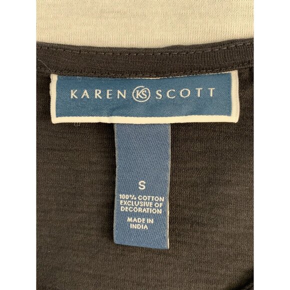 Karen Scott Womens Black & Gold Embroidered V-Neck Top Small - Picture 9 of 10